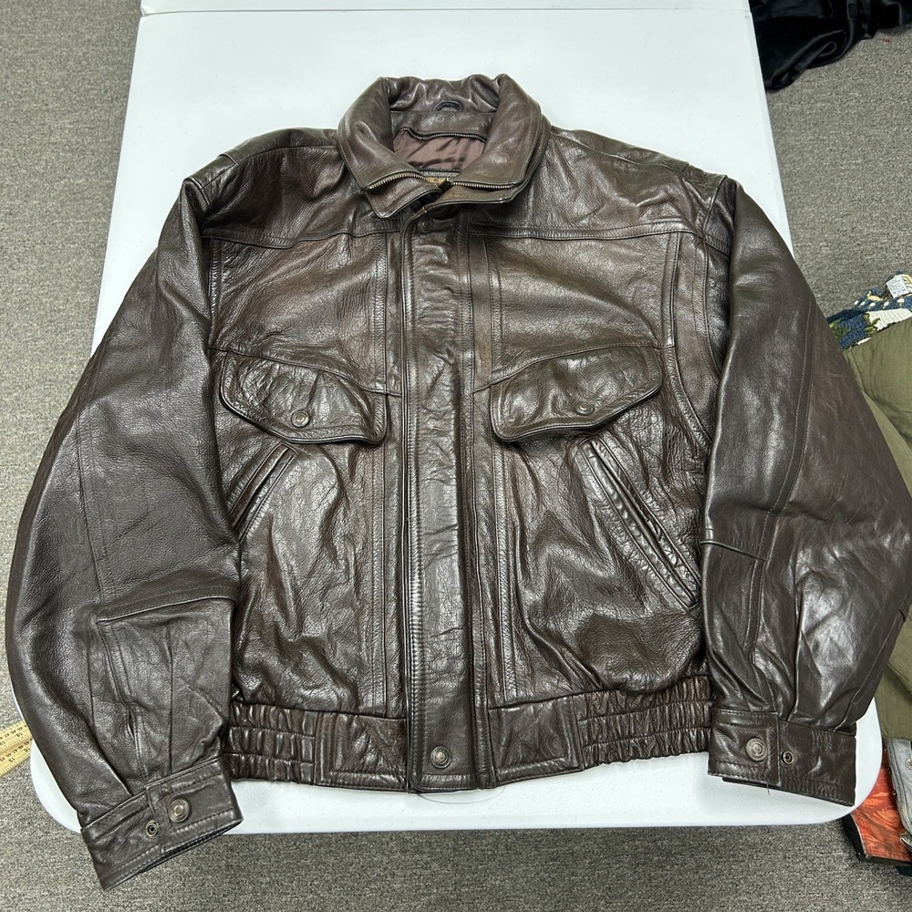 Adventure Bound Leather Bomber Jacket Mens XL Brown Wilsons Flight Aviator E1